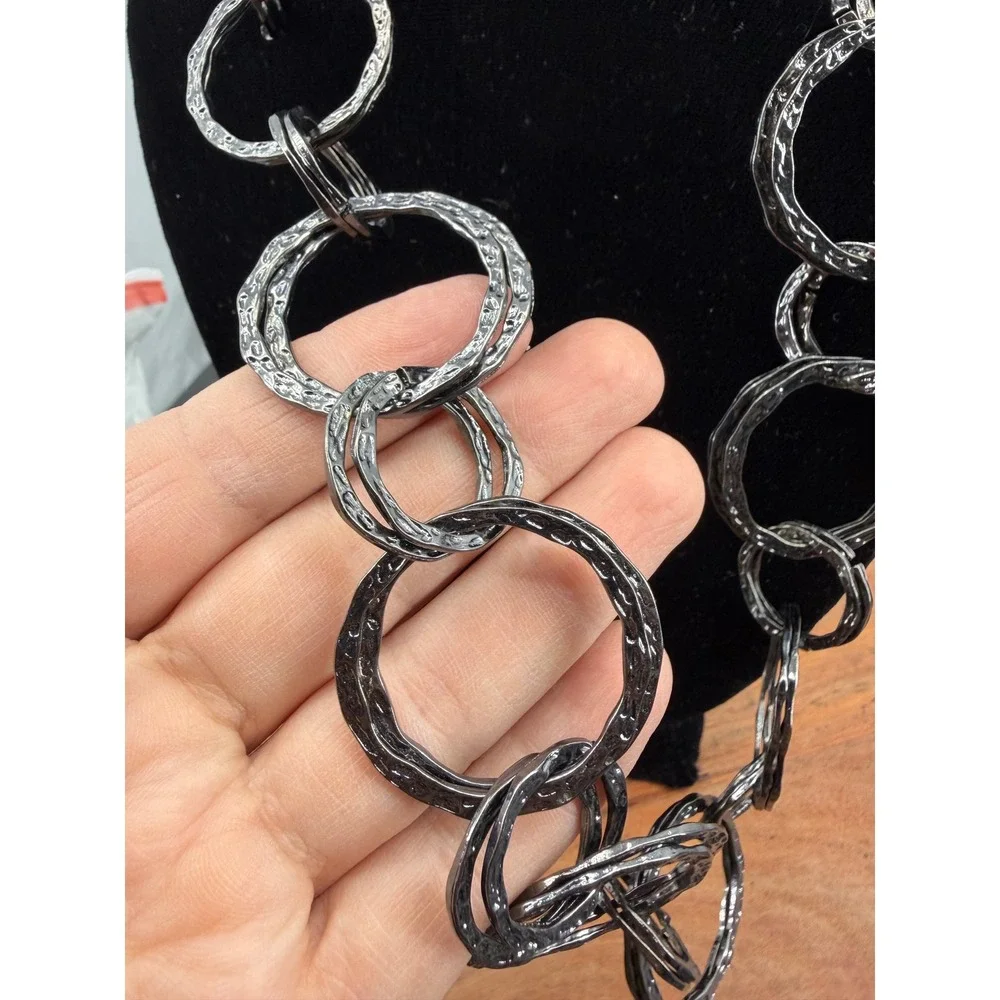 VCLM Hammered Link Necklace Women OS Gunmetal Gray Textured Chunky Chain